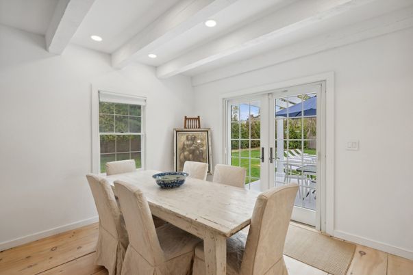 Dining room, Interior, Recessed Lighting, Wood Texture Flooring