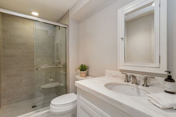 Bathroom, Glass Shower, Interior, Recessed Lighting