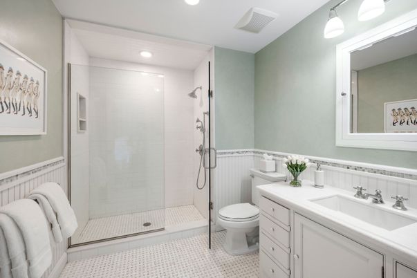 Bathroom, Glass Shower, Interior, Recessed Lighting