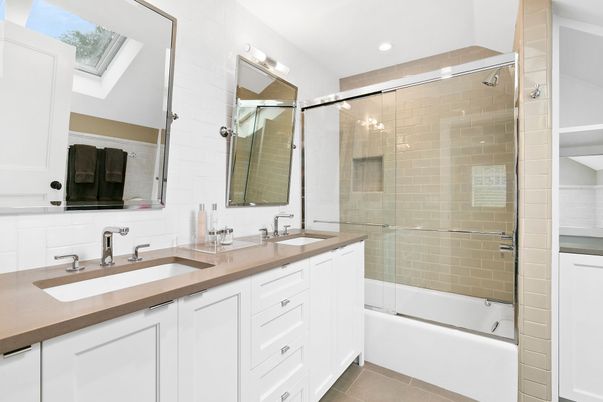 Bathroom, Dual Sink Vanities, Glass Shower, Interior, Recessed Lighting