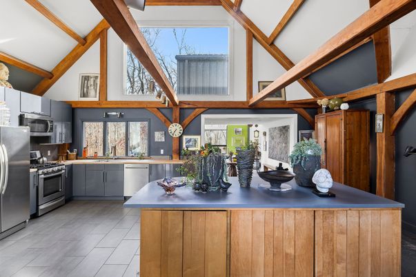 Interior, Kitchen, Stainless Steel Appliances, Wooden Beams