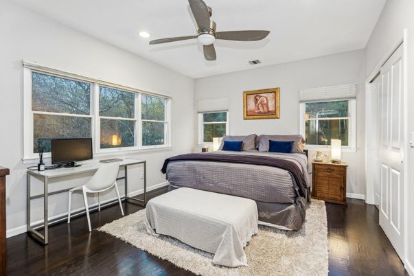 Bedroom, Home Office, Interior, Recessed Lighting, Wood Texture Flooring