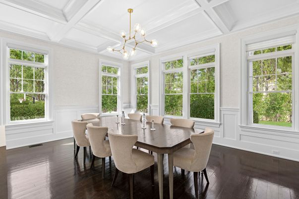 Chandelier, Dining room, Interior, Pendant Lights, Wood Texture Flooring