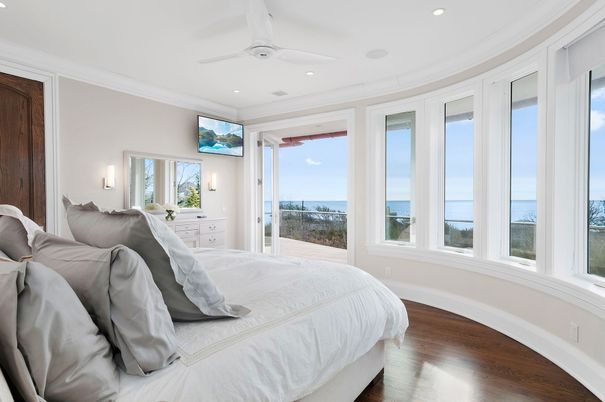 Bedroom, Interior, Recessed Lighting, Water, Wood Texture Flooring
