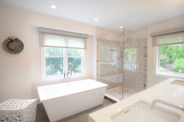 Bathroom, Free Standing Baths, Glass Shower, Interior, Recessed Lighting