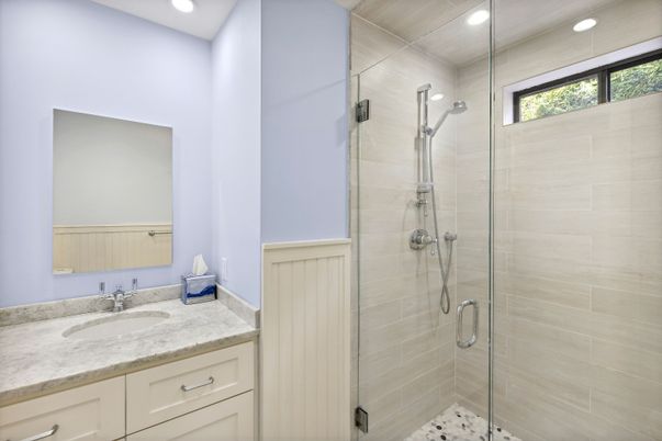 Bathroom, Glass Shower, Interior, Recessed Lighting