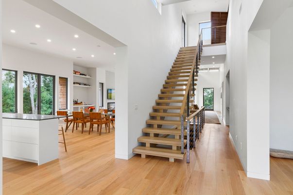 Dining room, Interior, Recessed Lighting, Wood Texture Flooring