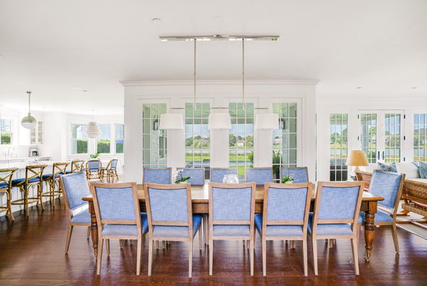 Dining room, Interior, Pendant Lights, Recessed Lighting, Wood Texture Flooring