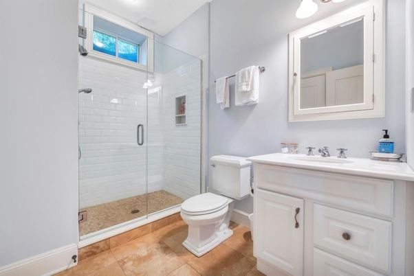 Bathroom, Glass Shower, Interior, Recessed Lighting