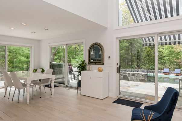 Dining room, Interior, Recessed Lighting, Wood Texture Flooring