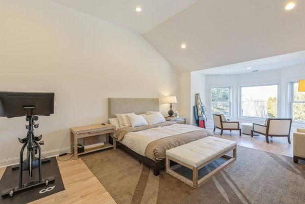 Bedroom, Fitness Equipment, Interior, Recessed Lighting, Wood Texture Flooring