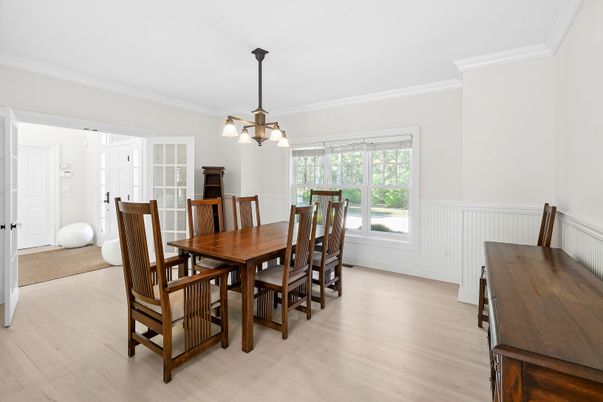 Dining room, Interior, Pendant Lights, Wood Texture Flooring