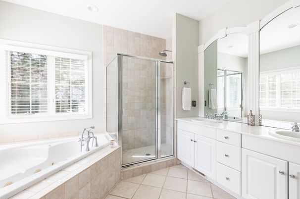 Bathroom, Dual Sink Vanities, Glass Shower, Interior, Recessed Lighting