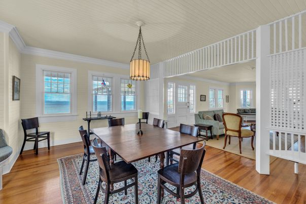 Dining room, Interior, Living room, Pendant Lights, Wood Texture Flooring