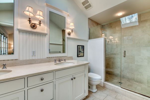 Bathroom, Dual Sink Vanities, Glass Shower, Interior, Recessed Lighting