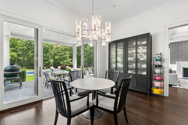 Chandelier, Dining room, Interior, Wood Texture Flooring