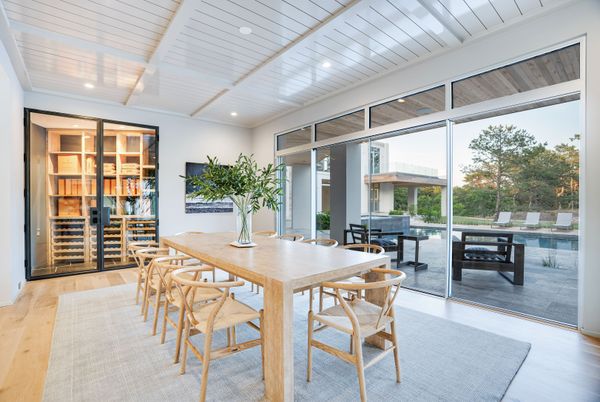 Dining room, Interior, Recessed Lighting, Wood Texture Flooring