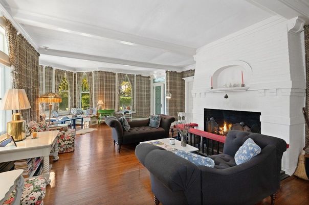 Fireplace, Interior, Living room, Stone Walls, Wood Texture Flooring