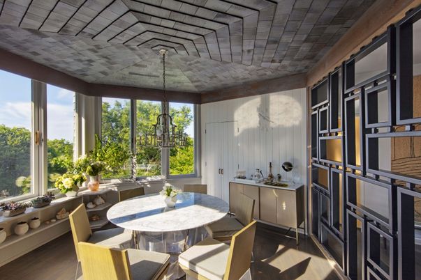 Dining room, Interior, Pendant Lights, Wood Texture Flooring