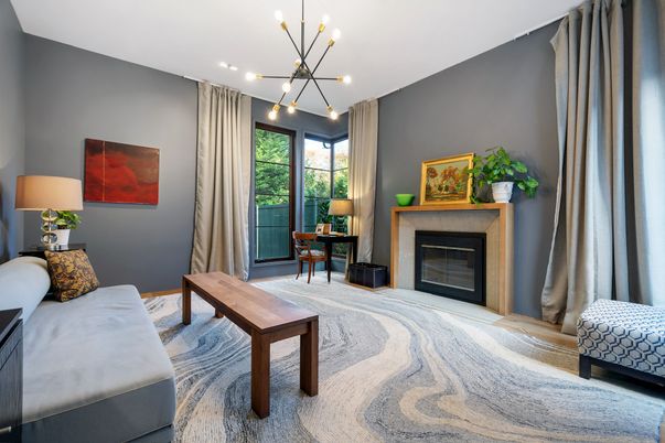 Bedroom, Fireplace, Home Office, Interior, Pendant Lights
