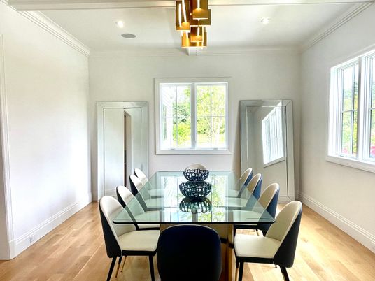 Dining room, Interior, Recessed Lighting, Wood Texture Flooring