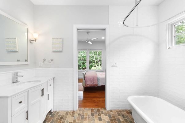 Bathroom, Dual Sink Vanities, Free Standing Baths, Interior, Wood Texture Flooring