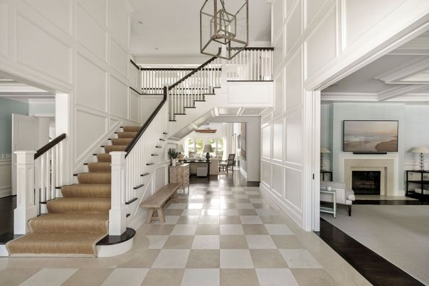 Dining room, Fireplace, Interior, Pendant Lights