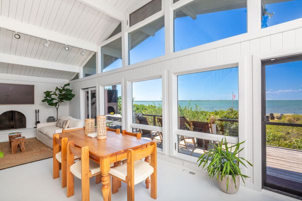 Dining room, Fireplace, Interior, Living room, Sun Room, Water