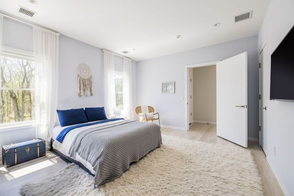 Bedroom, Interior, Recessed Lighting, Wood Texture Flooring