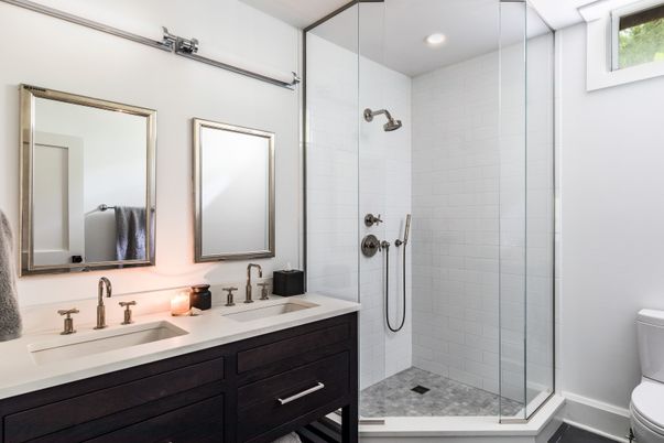 Bathroom, Dual Sink Vanities, Glass Shower, Interior, Recessed Lighting