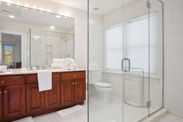 Bathroom, Dual Sink Vanities, Glass Shower, Interior, Recessed Lighting