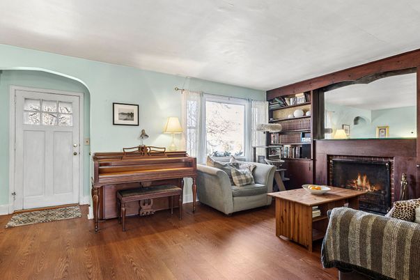 Fireplace, Interior, Living room, Piano, Wood Texture Flooring