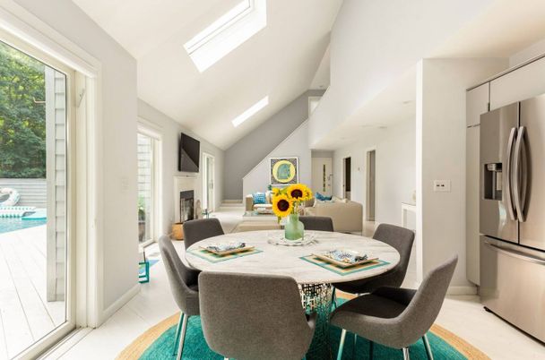 Dining room, Fireplace, Interior, Kitchen, Stainless Steel Appliances