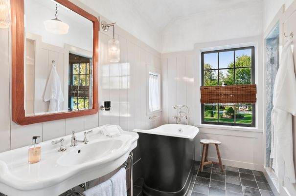 Bathroom, Dual Sink Vanities, Free Standing Baths, Interior, Pendant Lights