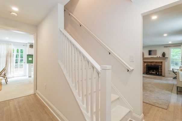 Fireplace, Interior, Recessed Lighting, Wood Texture Flooring