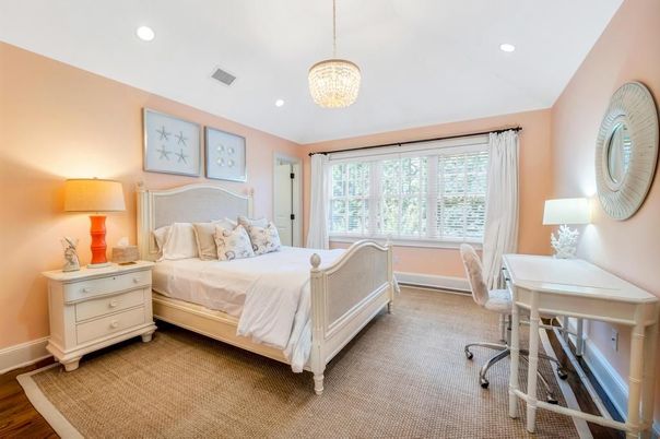 Bedroom, Home Office, Interior, Pendant Lights, Recessed Lighting, Wood Texture Flooring