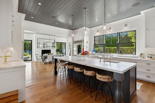 Dining room, Interior, Kitchen, Pendant Lights, Recessed Lighting, Wood Texture Flooring