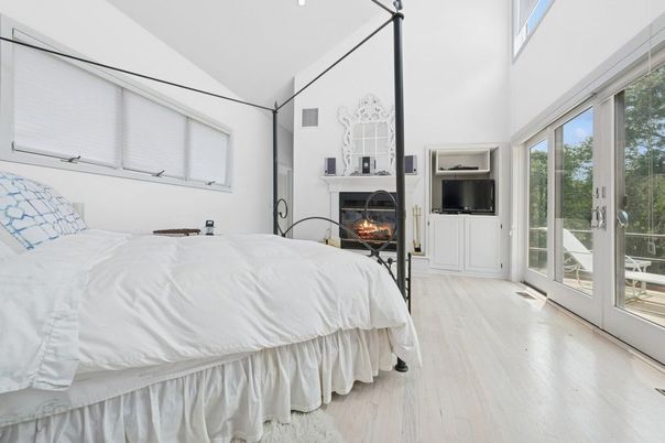 Bedroom, Fireplace, Interior, Wood Texture Flooring