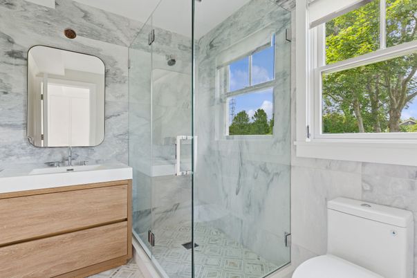 Bathroom, Glass Shower, Interior, Marble Walls