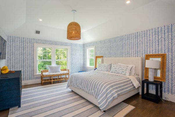 Bedroom, Interior, Pendant Lights, Recessed Lighting, Wood Texture Flooring