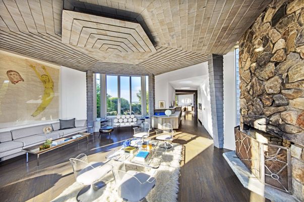 Interior, Living room, Stone Walls, Wood Texture Flooring