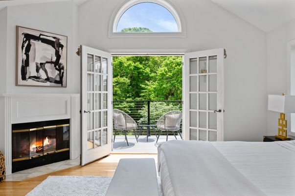 Bedroom, Fireplace, Interior, Wood Texture Flooring