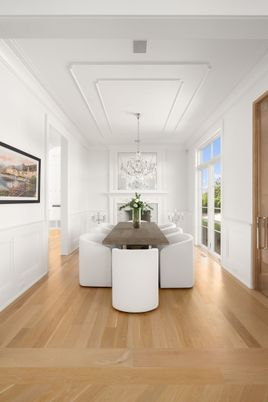 Dining room, Fireplace, Interior, Wood Texture Flooring