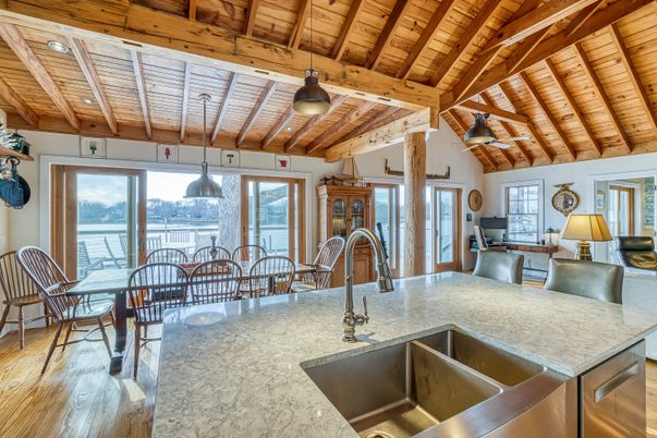 Dining room, Interior, Kitchen, Pendant Lights, Wooden Beams, Wooden Ceilings, Wood Texture Flooring