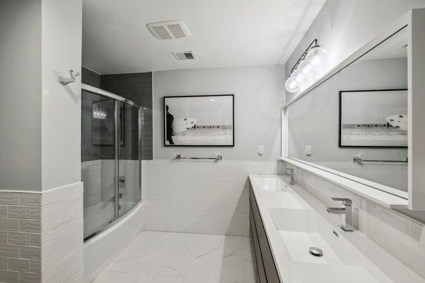 Bathroom, Dual Sink Vanities, Glass Shower, Interior, Marble