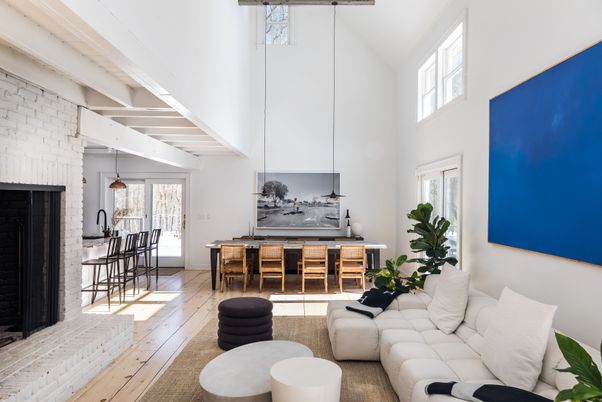 Dining room, Fireplace, Interior, Living room, Pendant Lights, Wood Texture Flooring