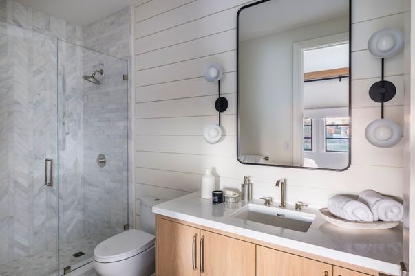 Bathroom, Glass Shower, Interior, Marble Walls