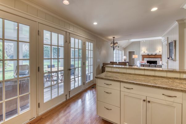 Fireplace, Interior, Pendant Lights, Recessed Lighting, Wood Texture Flooring