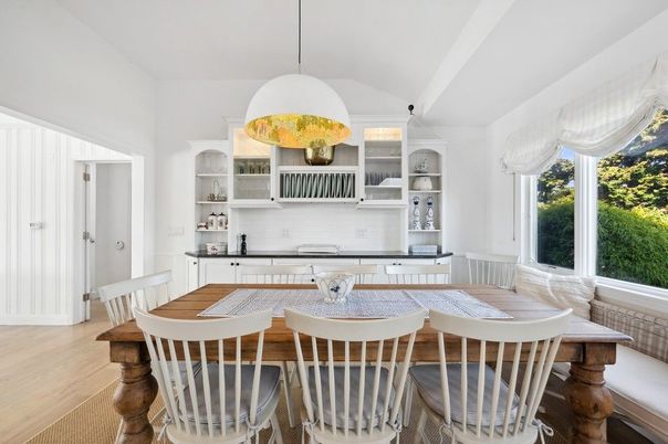 Dining room, Interior, Kitchen, Pendant Lights, Wood Texture Flooring