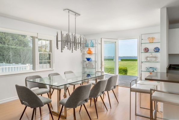 Dining room, Interior, Pendant Lights, Wood Texture Flooring